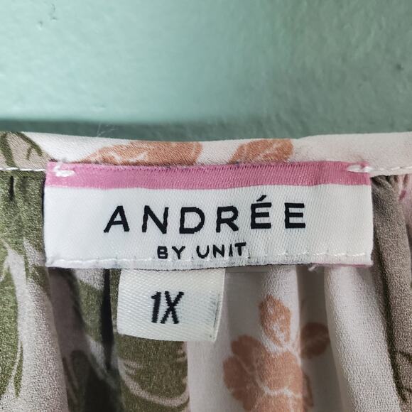 Andree by Unit Top Womens Boho Floral Patchwork Peasant Tie LS Blouse Size 1X - Picture 3 of 5